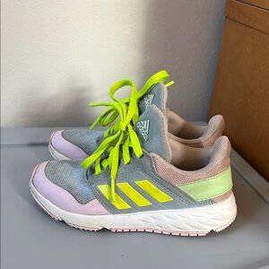 adidas Kids Sneakers in Blue, Pink, and Neon Yellow